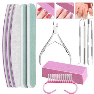 Pedicure- en manicuregereedschap, nagelvijlset – 12-delige nagelverzorgingsset, 100/180 manicure-gereedschappen, de nagelgereedschappen bevatten een nagelriemtang en een driehoekige verwijderaar