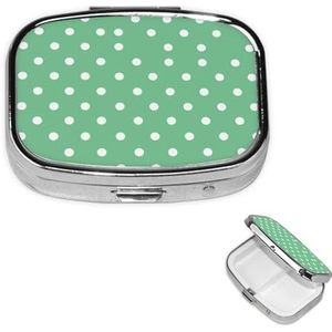 Pillendoos, pillendoos, groen, gestippeld, 2 vakken, kleine pillendoos voor portemonnee of tas, reis-pillendoos, draagbare pillendoos, vitamine-organizer