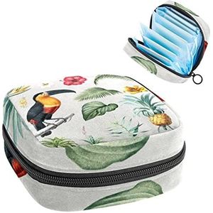 Ara & gebladerte patroon-01, Periode Pouch Draagbaar, Tampon Opbergtas,Tampon Houder voor Portemonnee Vrouwelijke Product Organizer, Meerkleurig, 4.7x6.6x6.6 in/12x17x17 cm