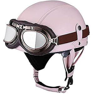 Lederen retro-halve helmen met pilotenbril, DOT-goedgekeurde bromfietshelm voor volwassenen, Duitse stijl, voor motorrijders, heren en dames, straatcruiser, scooter, toerhelm Decoration