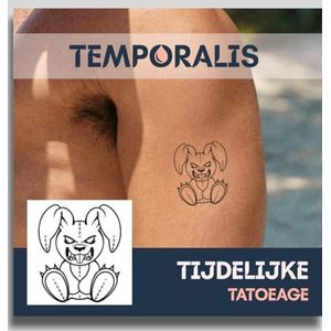 Konijnen tattoo – Temporalis® | Tijdelijke tatoeages voor vrouwen & mannen – Nep tattoo vegan & waterbestendig – EU-cosmetica – Blijft 1-2 weken [ Tatoeage Duister Konijn ]