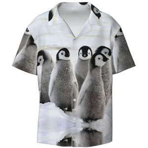 EdWal Emperor Pinguïn Print Heren Korte Mouw Button Down Shirts Casual Losse Fit Zomer Strand Shirts Heren Jurk Shirts, Zwart, XXL