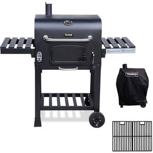 TAINO Hero BBQ rookoven grillwagen houtskool grill grillhaard staande grill rookoven accessoires gietijzer (rookoven + gietijzeren rooster + hoes)