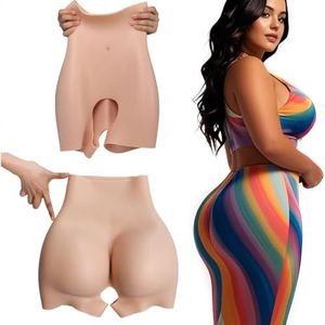 Adima Volledige siliconen broekjes met hoge elasticiteit, kunstmatige bilversterking, open kruisbroekje voor crossdresserkleding,ivoor,hip1.25