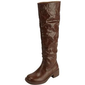 StyliShoes Dameslaarzen om aan te trekken, middelhoge hak, leren laarzen, kniehoge laarzen voor de winter, bruin, 39 EU