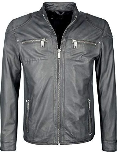 Bikerjack - Effen - Leer - Licht Gevoerd - Normale Pasvorm