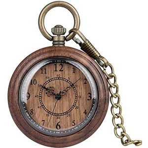 Handgemaakt Vintage Wood horloge Quartz Pocket horloge Ebony Walnut Houten Ketting Open Gezicht Lichtgewicht Klok Kerstcadeaus for Mannen Vrouwen Verjaardagscadeau (Color : Walnut wood)