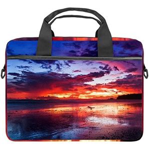 Witte Eenhoorn Patroon Kleurrijke Regenboog Gestreepte Laptop Schouder Messenger Bag Crossbody Aktetas Messenger Sleeve voor 13 13.3 14.5 Inch Laptop Tablet Beschermen Tote Bag Case, Zonsondergang, 11x14.5x1.2in /28x36.8x3 cm