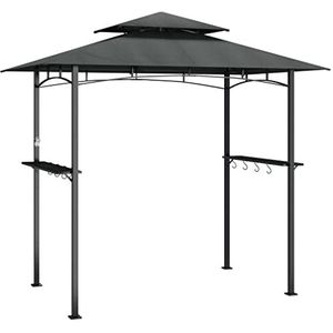 vidaXL BBQ-tuinhuisje met zijplanken Grill Gazebo Outdoor BBQ Shelter Patio Barbecue Luifel Grill Shelter Antraciet 240x150x243 cm Staal