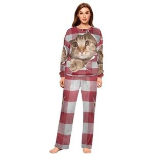 YOUJUNER Pyjama-set voor dames, rode rooster, Britse kat, winter, warme nachtkleding, zomer, loungewear, set, pyjamaset, nachtkleding set, Meerkleurig, XL
