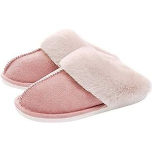 Dames Zomer Slippers Winter Mode Vrouwen Huis Slipper Warme Katoen Pluche Schoenen Fleece Fluffy Dames Memory Foam Flats Indoor en Outdoor Slippers Sloffen (Color : Pink, Size : 42-43(285mm))