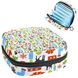 Periode Pouch Draagbare Tampon Opbergtas,Tampon Houder voor Portemonnee Vrouwelijke Product Organizer,Kerst elanden Kerstman, Meerkleurig, 4.7x6.6x6.6 in/12x17x17 cm