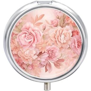 Pillendoosje rozen en bloemen ronde metalen pillenetui met 3 compartimenten draagbare mini medicijnhouder voor medicijnen voor op reis, medicijntablet, vitamine-houder, organizer