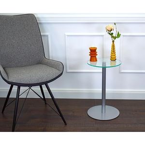 freeroom24 Designer bijzettafel glas zilver 30x30x50 cm - woonkamertafel modern - stabiele salontafel - praktische ronde koffietafel - kleine koffietafel - glazen tafel - banktafel - Made in Germany