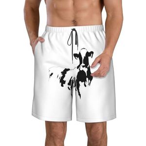 PHTZEZFC Koe in zwart-wit print heren strandshorts - zomervakantie strandshorts casual lichtgewicht trekkoord, Wit, XL