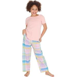 undercover lingerie Meisjes Kids Korte Mouw Jersey of Geweven Lange Pyjama PJ Set Nachtkleding, Lichtroze pastel ruit, 11-12 jaar