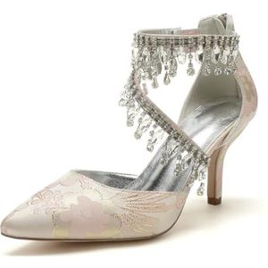 KYEGLO Puntige Bruidsschoenen Met Strass-Bandjes, Damesschoenen Met Gesloten Neus En Hoge Hakken Met Rits, Feestelijke Bruiloftsschoenen, Cadeaus Voor Vrouwen,Roze,36