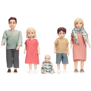 LUNDBY Poppenhuis Poppen – Poppenhuis Mensen Figuren – Toy Doll Charlie Family Set – 2 volwassenen + 3 stuks – Accessoires per mobiel per bamboe – Mini bamboe in plastic per bamboe dai 3 jaar – 1:18