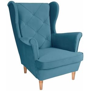 SEELLOO Comfortabele gestoffeerde fauteuil, armleunstoel, knuffelstoel, relaxstoel, woonkamer, oorstoel, modern, slaapkamer, lichtblauw, 95 x 81 x 102 cm