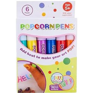 Set van 6 Magic Pu-ffy pennen, 3D Bubble Pop-corn pennen met wasbare inkt, kunst en ambachten, draagbare warmte geactiveerde pluizige tekenpennenset, creatieve pop-corn kleurrijke markers, kerstkous