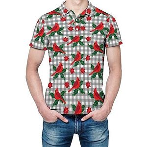 Kardinaal vogel hulstbladeren en kerstster bloemen heren shirt met korte mouwen golfshirts regular fit tennis t-shirt casual business tops