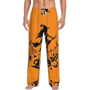 Halloween Heks Vliegende Mannen Lange Lounge Wear Broek Nachtkleding Pyjama Bodems Nachtkleding Met Zakken En Trekkoord, Wit, S