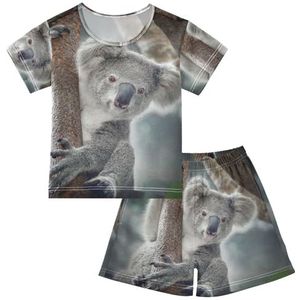 YOUJUNER Kinderpyjama set schattige koalabeer T-shirt met korte mouwen zomer nachtkleding pyjama lounge wear nachtkleding voor jongens meisjes kinderen, Meerkleurig, 6 jaar