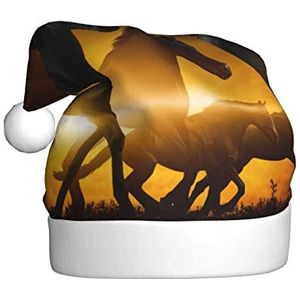 LAMAME Running Black Horses gedrukt Kerstmuts Vakantie Party Decoratie Hoed Pluche Kerstman Hoed