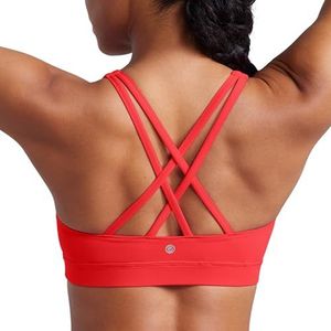 CRZ YOGA Dames Strappy Back Draadloze Gewatteerde Workout Yoga Sport BH Diep rood L