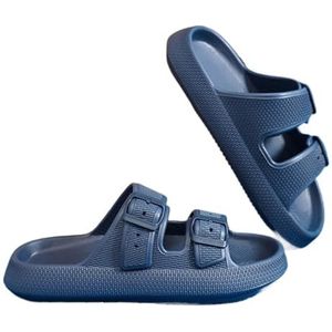 UBOHUZ Gesp Slippers Vrouwen Thuis Zachte Zool Slides Sandalen Vrouw Zomer Antislip Strand Slippers Voor Badkamer, Zwembad, Blauw, 36/37 EU