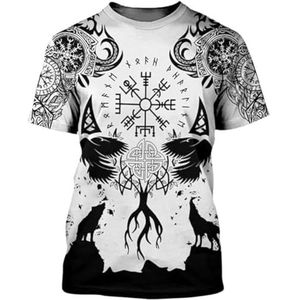 Nordic Odin Raven Korte Mouwen, Unisex Zomer 3D Vegvisir Print Viking Yggdrasil Casual Harajuku Sport-T-shirt, Pagan Beach Party Ademende Top (Color : Crow A, Size : 5XL)