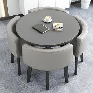 Heyijia Ronde tafel en stoelen, set van 4, kantoortafel en stoelset, ruimtebesparende vergadertafel eettafel, eenvoudig te monteren, voor thuis, café, pauzeruimte, kantoor, vergaderruimte