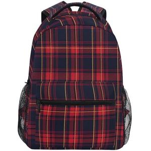 KAAVIYO Plaid Tartan Buffalo Rode Rugzak Boekentas voor Jongen Meisje Tieners Reizen Laptop Schoudertas voor Vrouwen Mannen, Kunst Mode, M