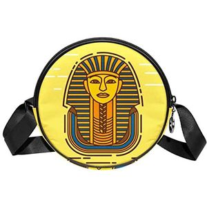 Messenger Bag Vintage Egypte Farao Geel Crossbody Tas voor Vrouwen Rond, Meerkleurig, 6.7x6.7x2.3 in, Sling Rugzakken