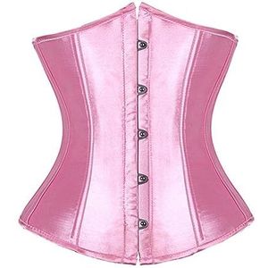 SZIVYSHI Korset Dames onderborst satijn Lace Up Waist Cincher Corsage Top Shaper Bustier, Roze,L