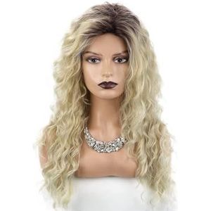 Pruik Pruiken Lange haar diepe golf pruiken for vrouwen asblonde pruik krullend golvend ombre grijze synthetische pruik pruik voor Dagelijks Feestgebruik