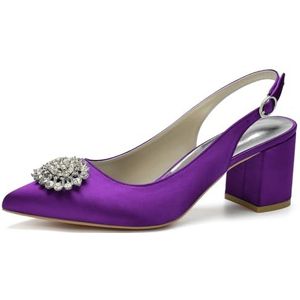 Slingback Hakken Voor Vrouwen Blokhak Puntige Gesloten Teen Dikke Hak Slip Op Trouwjurk Schoenen,Dark purple,35 EU