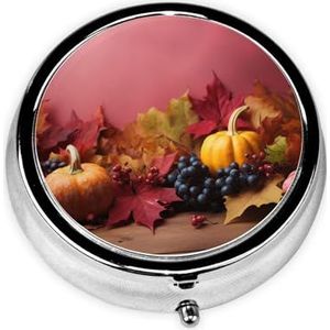 Pillendoosje ronde pillendoos met 3 compartimenten pillen organiseren Thanksgiving achtergrond pillendoos kleine pillenorganizer waterdicht klein pillendoosje voor op reis pillencontainers voor