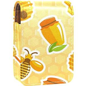 Lipgloss Houder Lipstick Case Draagbare Mini Lipstick Opbergdoos Reizen Lipstick Organizer Case met Spiegel voor Vrouwen Honing Jar Hive Bee Honingraat Sweet, Meerkleurig, 9.5x2x7 cm/3.7x0.8x2.7 in