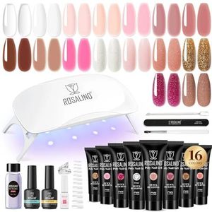 ROSALIND Starterset UV Nagelconstructiegel, 16Kleuren 10ml Volledige Poly Nagelgelverlenging Kit Met Mini UV-Lamp, Basis- en Topcoat Nagelgel, DIY Nagelkunst, Poly Nagelgel Kit Voor Vrouwen