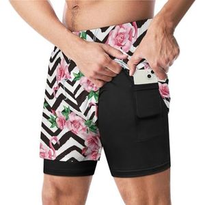 Tropische Roze Flamingo En Rose Bloem Grappige Zwembroek Met Compressie Liner & Pocket Voor Mannen Board Zwemmen Sport Shorts