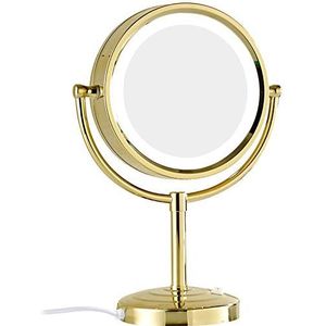 Make-upspiegel met licht en vergroting, 8 inch goud afgewerkte dubbelzijdige aanrecht spiegels, 360 ° rotatie messing LED verlichte cosmetische spiegel,10x