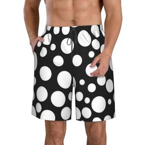 JIAWUJYNB Zwarte en witte polka dot print heren strandshorts zomer shorts met sneldrogende technologie, licht en casual, Wit, XL
