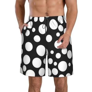 JIAWUJYNB Zwarte en witte polka dot print heren strandshorts zomer shorts met sneldrogende technologie, licht en casual, Wit, S