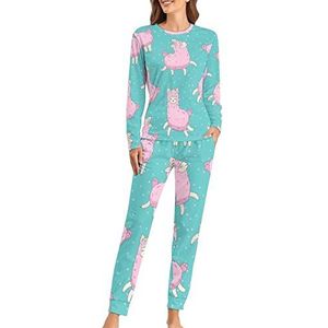 Roze lama alpaca mode 2 stuks dames pyjama sets lange mouw nachtkleding nachtkleding loungewear stijl