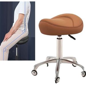JAVPTAV Tandheelkundige zadelkruk met wielen voor kliniek studio tattoo zware ergonomische stoel (bruin)