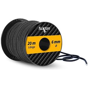 fuxton® Rubberen touw (6 mm x 20 m), expandertouw, rubberlijn, bungee koord, marine, spanrubber per meter, zwart