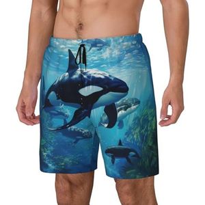 Yyoretp Heren orka's zwemmen langs print Hawaiiaanse zwembroek sneldrogende strandshorts met mesh voering en zakken, Zwart, M