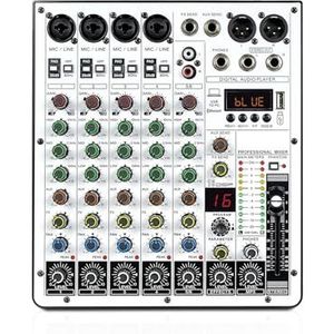 Audio DJ-mixer 6-kanaals Audiomixer, DJ-mixer Met USB-audio-interface, Bluetooth-functie, 16 DSP-effecten En 3-bands EQ Podcast-apparatuur