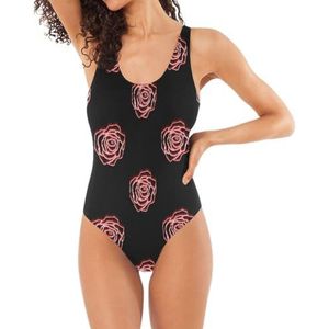 LI ZHI XIN Dames eendelig badpak dames badmode badpakken dames buikcontrole zwemkostuums, U-hals en rug rozenpatroon, Meerkleurig, S